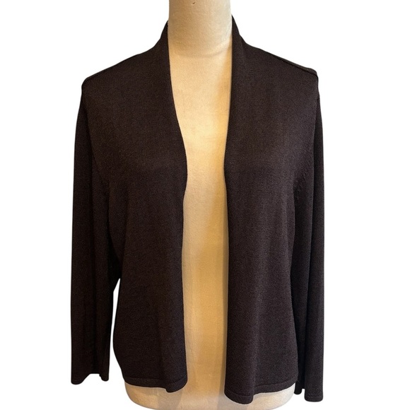 Eileen Fisher Dark Brown Open Front Knit Cardigan Large Preppy Quiet Luxury - Picture 1 of 12